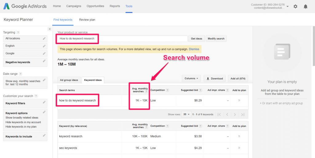 Google Keyword Planner Tool For Keyword Research