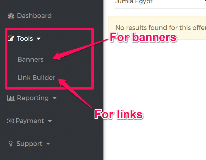 where to get affiliate links or banner for Jumia