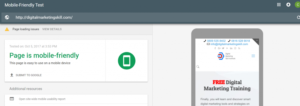 Mobile Friendly Test