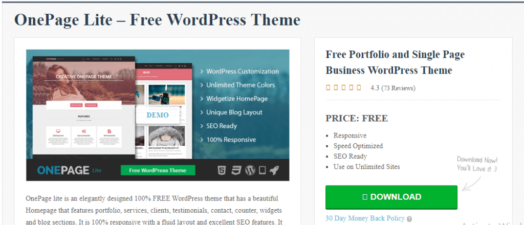 free wordpress themes onepage lite