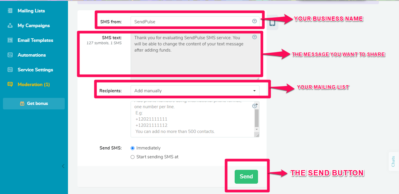 sms campaign on sendpulse