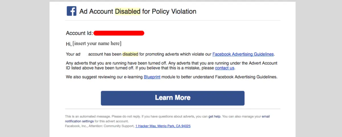 Facebook Ads Policy Violation 