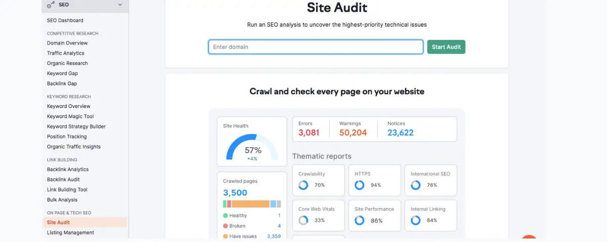 semrush site audit