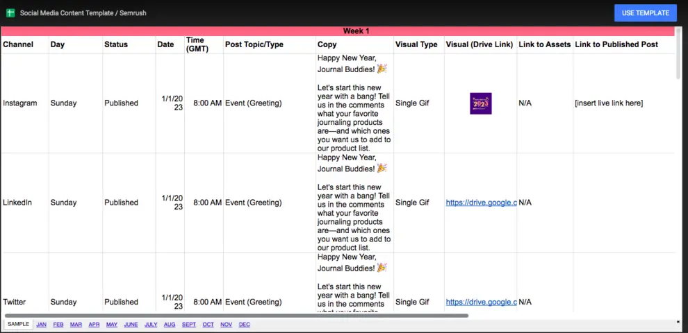 content calendar