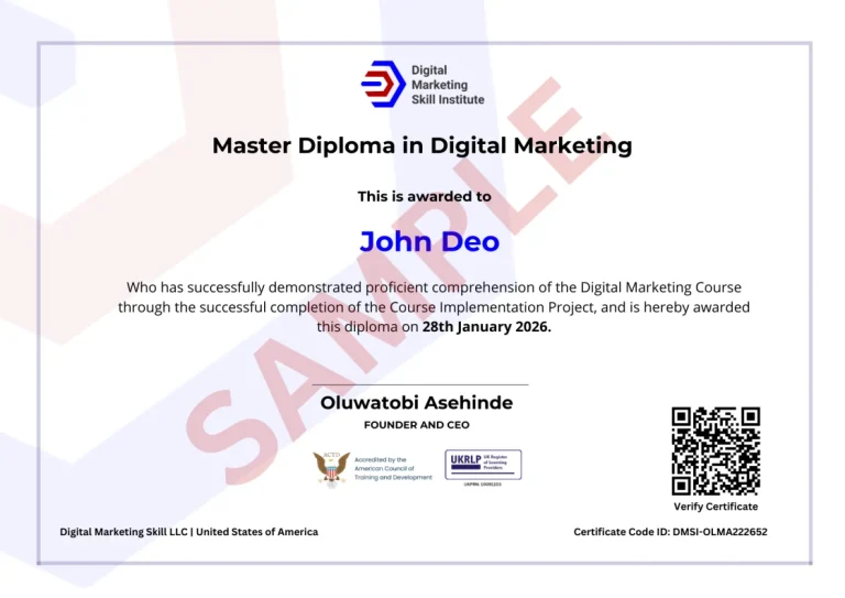 Sample Master Diploma in Digital and AI Marketing certificate