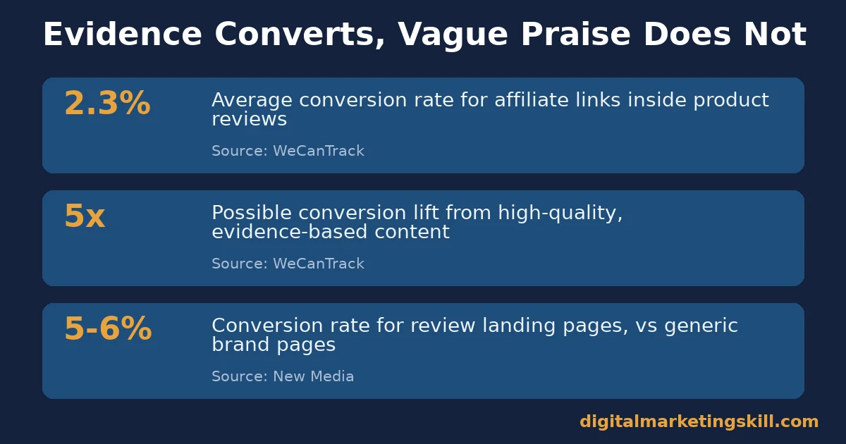 Chart of conversion rate figures for affiliate marketing content in product reviews