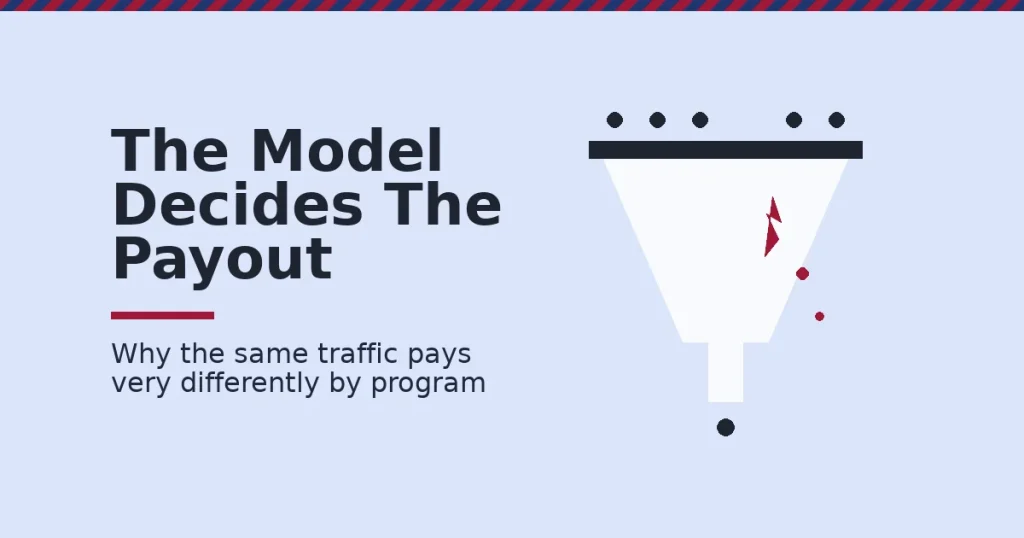 Funnel diagram showing affiliate marketing income leaking away through the wrong payment model