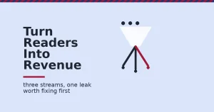 A funnel splitting blog traffic into three monetization streams with one marked as a disclosure risk