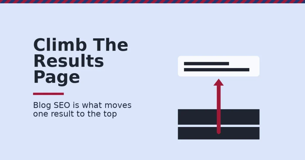 Blog SEO shown as one search result rising above two others with a red upward arrow