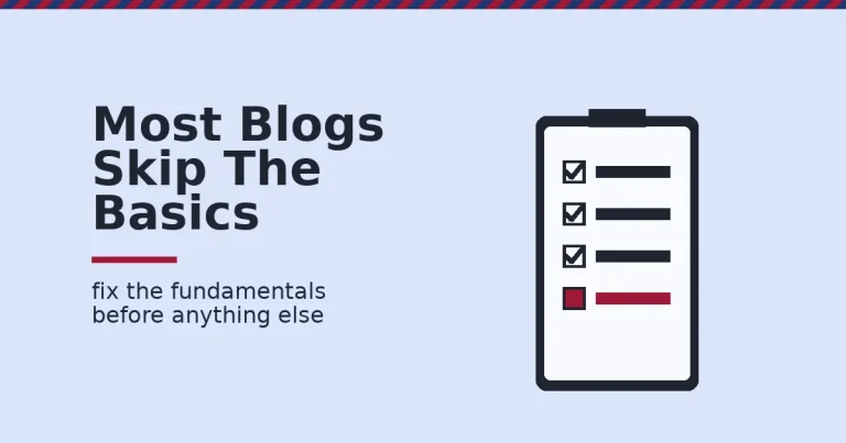 Clipboard illustration representing blogging fundamentals with one unfinished checklist item highlighted