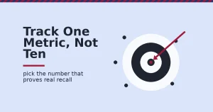 Brand awareness illustrated as a target, with one crimson metric hitting the center while scattered vanity metrics miss