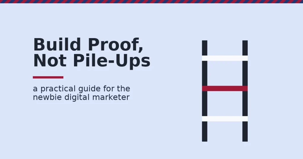 Featured image for a guide for the newbie digital marketer, showing a ladder with one highlighted rung