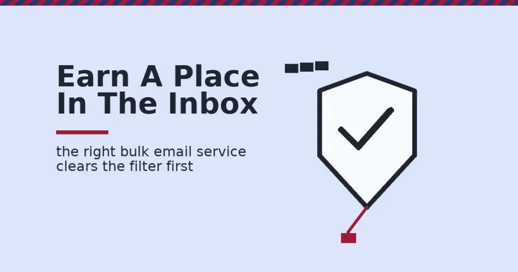 Bulk email services shown as a shield checking messages, with one message blocked for failing the check
