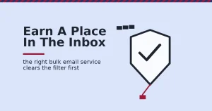 Bulk email services shown as a shield checking messages, with one message blocked for failing the check