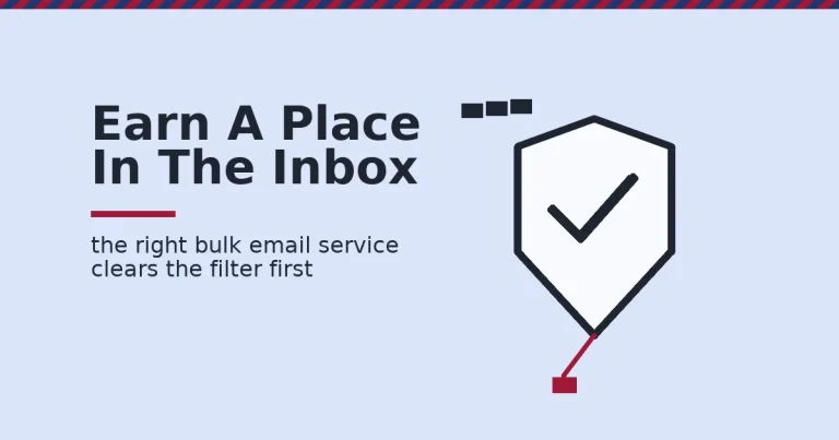 Bulk email services shown as a shield checking messages, with one message blocked for failing the check