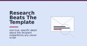Illustration of cold email marketing showing a magnifying glass inspecting one specific personalized line in an email