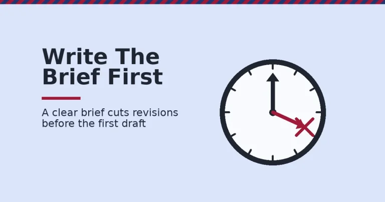 Content brief shown as a compass pointing a writer toward the right direction while a crossed-out wrong way is marked in red