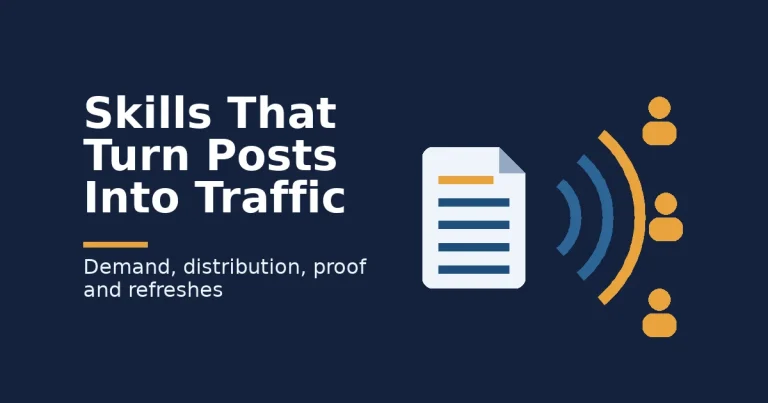 Content marketer skills illustration: a blog page broadcasting to three readers