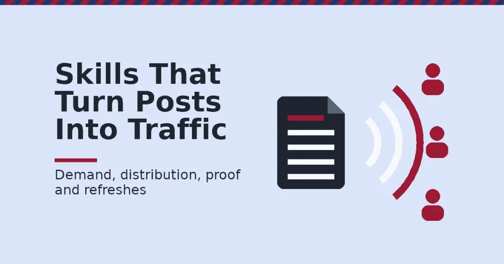 Content marketer skills illustration: a blog page broadcasting to three readers