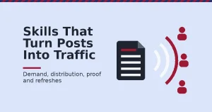 Content marketer skills illustration: a blog page broadcasting to three readers