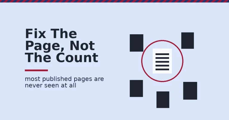 Content marketing facts shown as scattered unseen pages with one page spotlighted in crimson