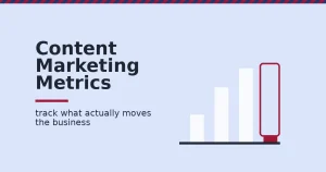 A bar chart where only the highlighted crimson bar represents a content marketing metric worth tracking, the rest are vanity bars