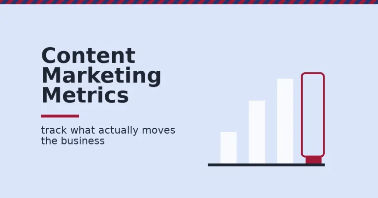 A bar chart where only the highlighted crimson bar represents a content marketing metric worth tracking, the rest are vanity bars