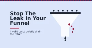Conversion rate optimization ROI shown as a funnel with visitors entering and a crimson leak draining some of them before the exit