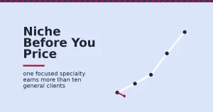 Illustration of a copywriting business showing a rising revenue line after a slow first year