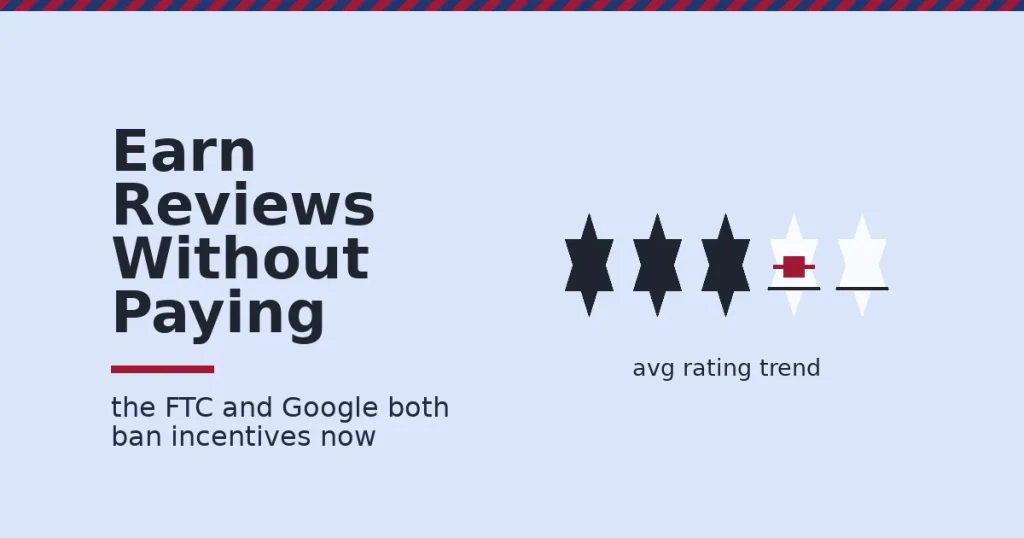 Illustration of customer reviews as a row of stars, most filled in and one being added, showing how to earn reviews without incentives