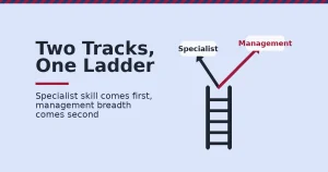 Illustration of digital marketing career opportunities as a ladder splitting into a specialist path and a management path
