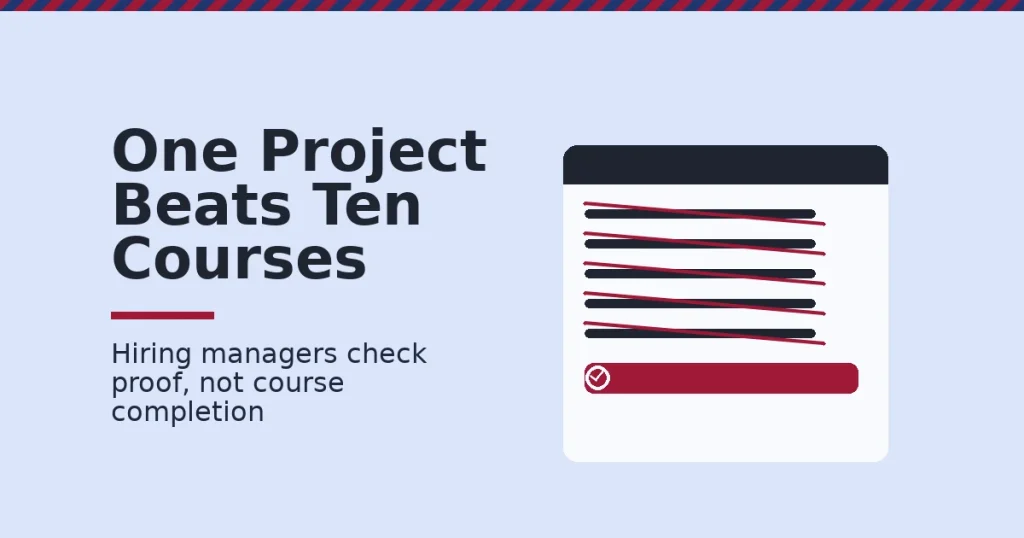 Digital marketing career tips shown as a document with crossed out course lines and one highlighted proof line