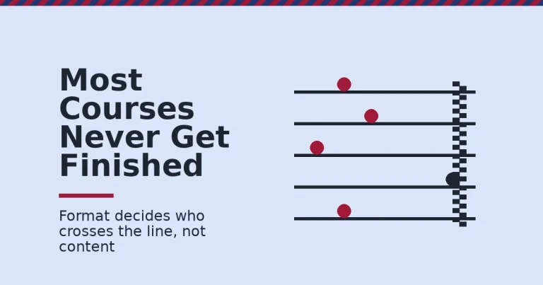 Digital marketing courses shown as a running track where most runners stop short of a checkered finish line