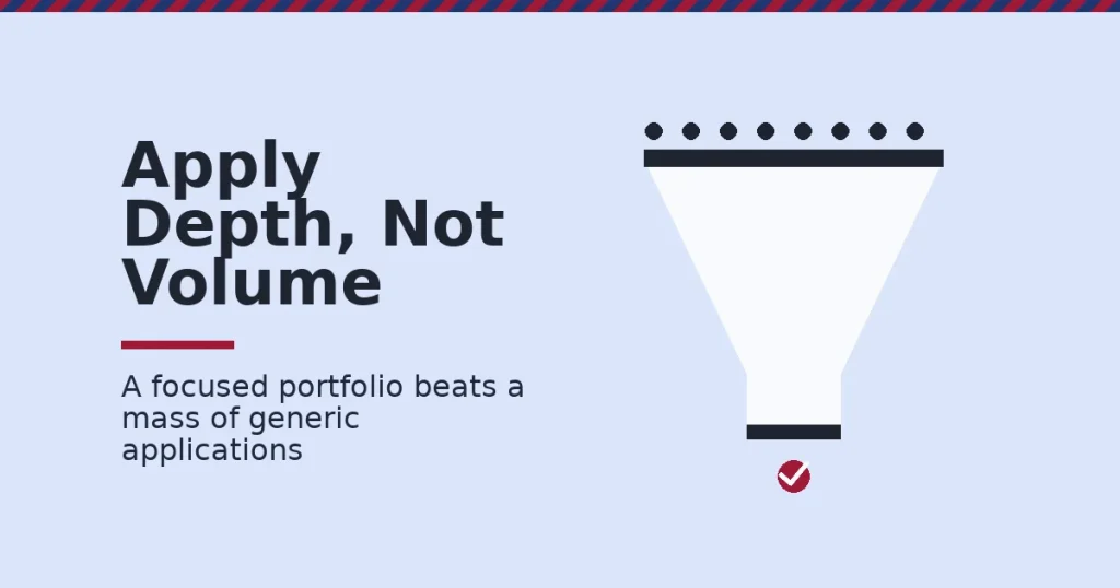 Digital marketing internship tips shown as a funnel narrowing many generic applications down to one accepted offer