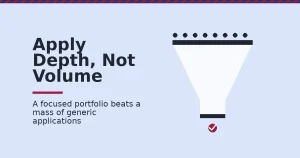Digital marketing internship tips shown as a funnel narrowing many generic applications down to one accepted offer