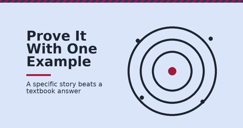Digital marketing interview answers illustrated as a target with one specific crimson hit in the centre and scattered vague misses around it