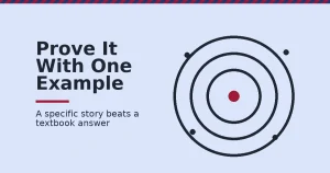 Digital marketing interview answers illustrated as a target with one specific crimson hit in the centre and scattered vague misses around it