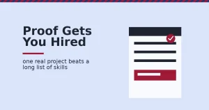 Digital marketing job search shown as a resume page with one result highlighted in crimson and a checkmark badge