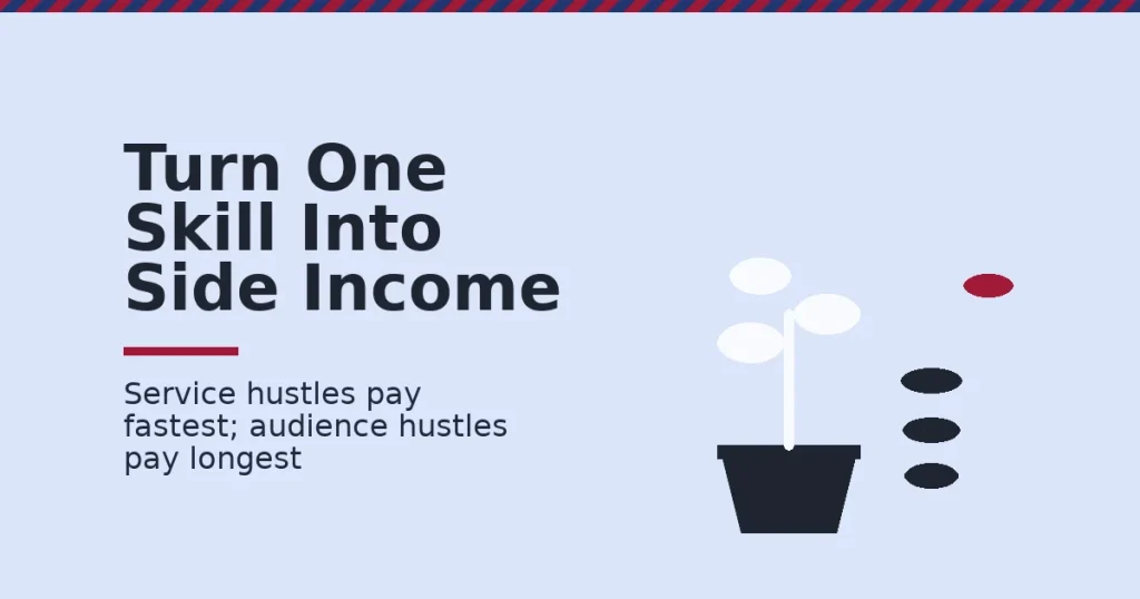 Digital marketing side hustles shown as a seed growing into coins beside a small plant