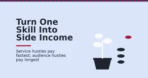 Digital marketing side hustles shown as a seed growing into coins beside a small plant