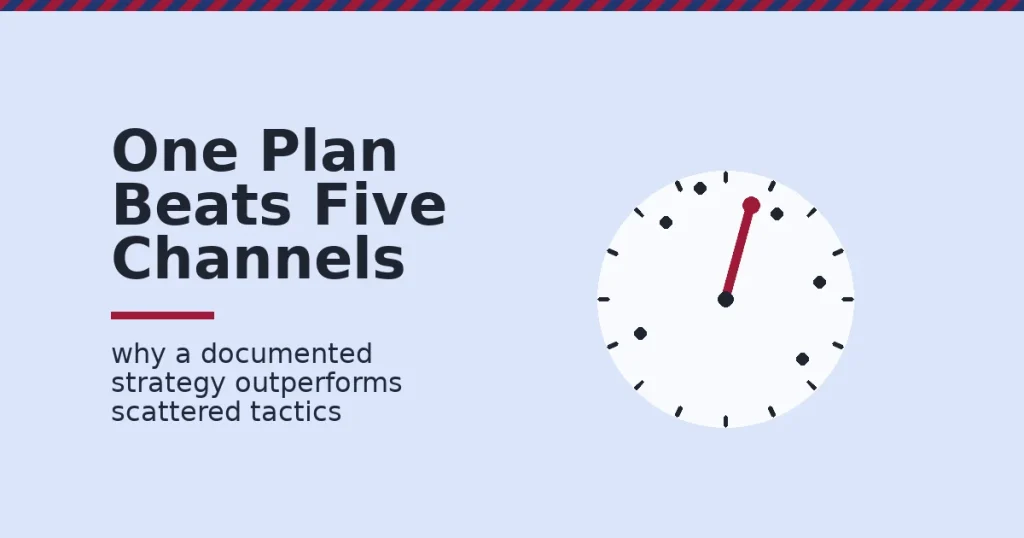Digital marketing strategies shown as a white compass with a crimson needle pointing at one marked goal among several unmarked dark dots