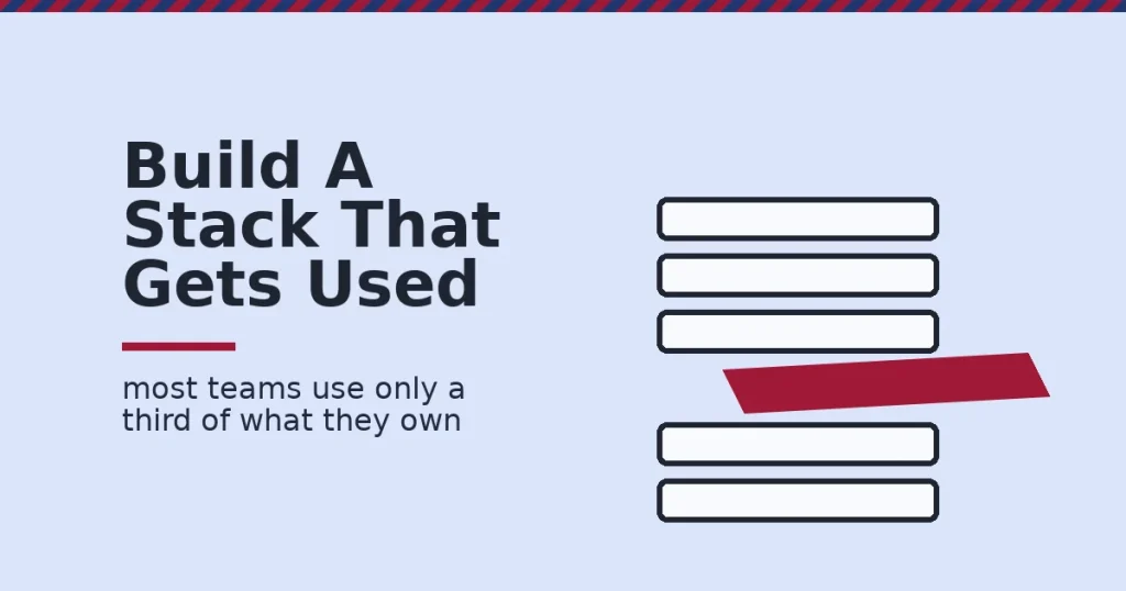 Digital marketing tools shown as a stack of blocks with one crimson block sliding out, representing an unused tool