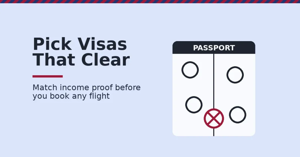 Digital nomad visa shown as a passport with several approved stamps and one crimson rejected stamp