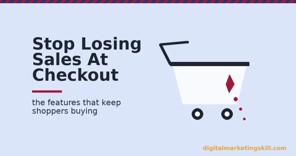 Illustration of a shopping cart with a crack, showing lost sales from weak e-commerce store features