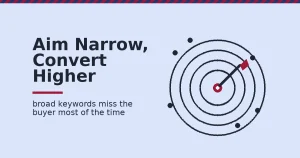 Effective SEO keywords shown as a dart hitting a precise crimson bullseye while several broad shots miss around the target