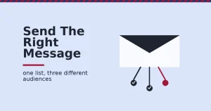 Email marketing ROI shown as an envelope splitting into three recipients, two matched correctly and one in red missing the mark