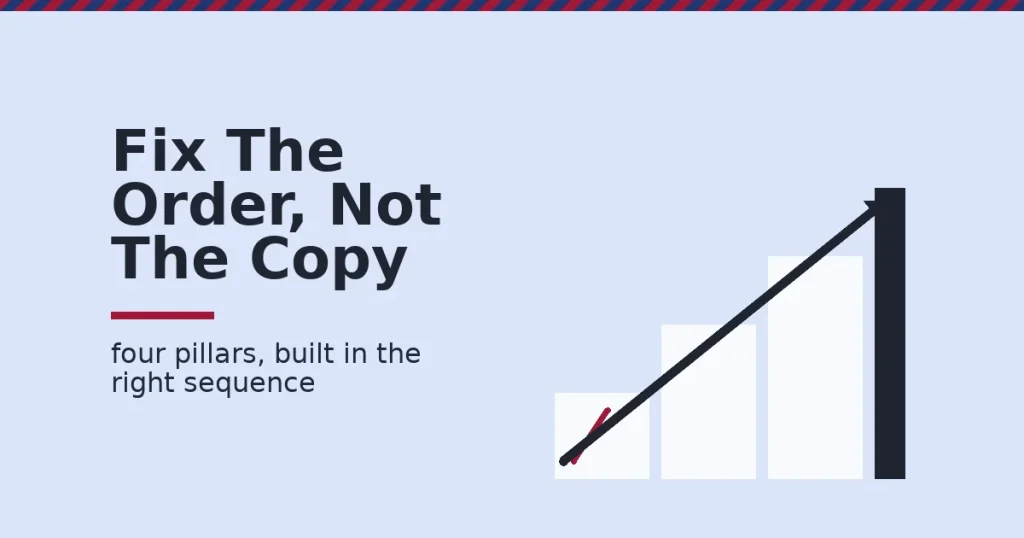 Four ascending steps representing email marketing strategies, with the bottom step cracked to show a weak foundation undermines the rest