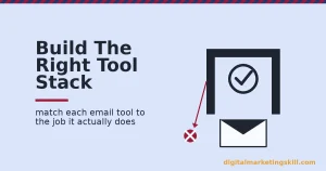 Email marketing tools shown as an envelope passing through a checkmark gate, with a crimson X marking the blocked path