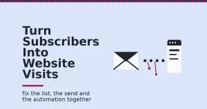 Email traffic generation shown as an envelope sending a trail toward a browser window, with some clicks leaking away in red