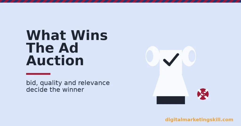 Illustration for the Facebook ad auction showing a trophy with a checkmark and a crossed-out dollar sign